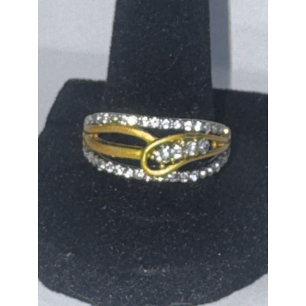 Two-Tone Silver/Gold Tone Rhinestone Accent Band Ring Size 10 MPN 0160